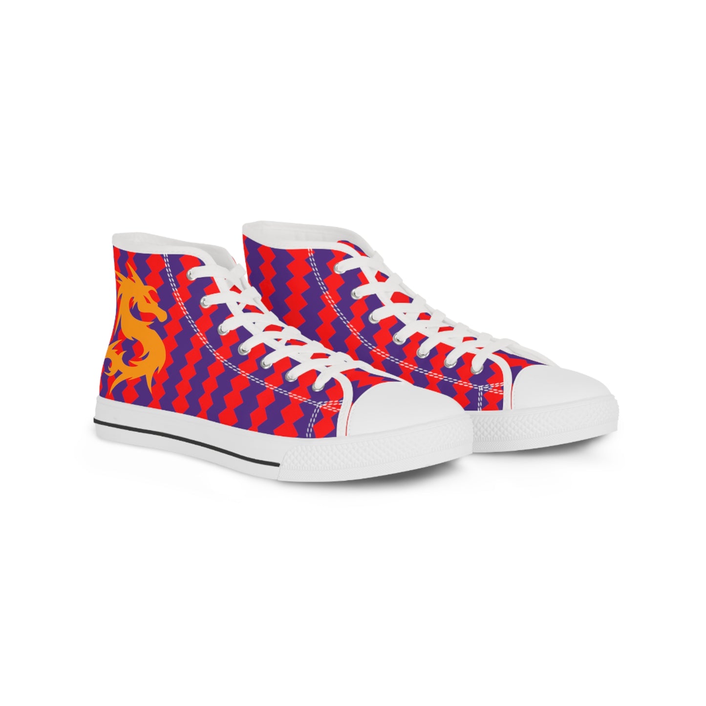 Golden Dragon on Purple and Red Men's High Top Sneakers