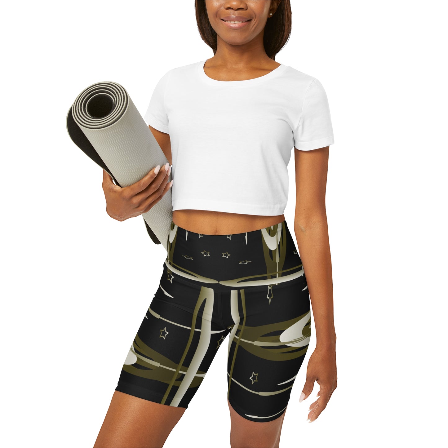 Gold Stars  High Waisted Yoga Shorts (AOP)