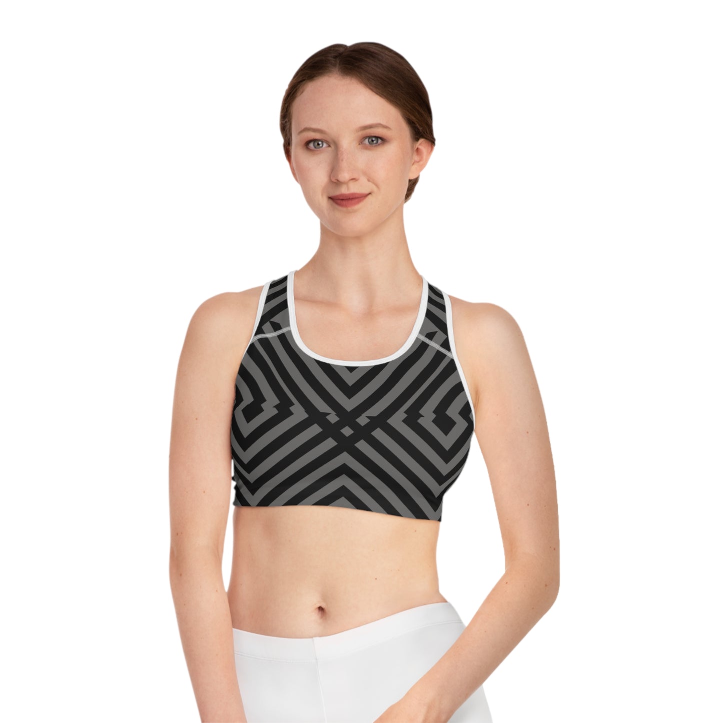 Chrome With Strips Sports Bra (AOP)