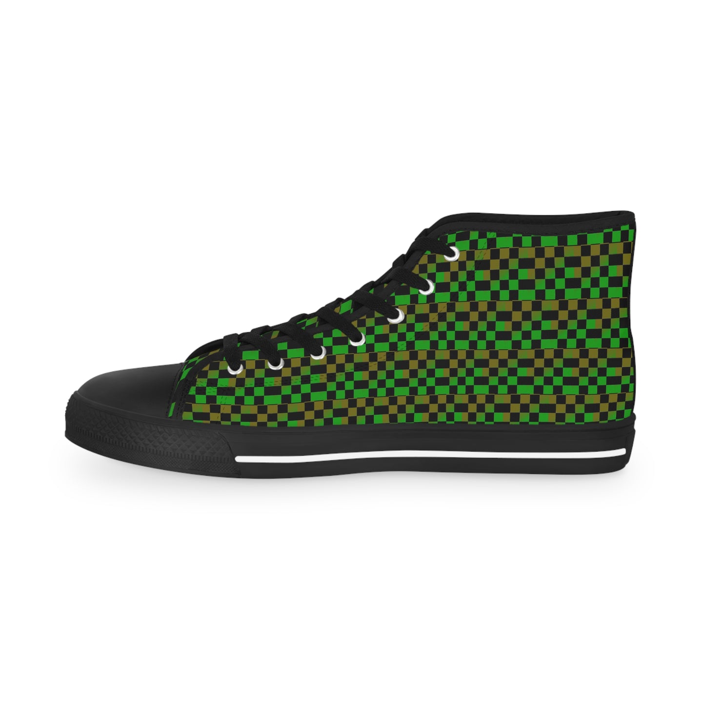 Green, Gold and Black Checkered Men's High Top Sneakers