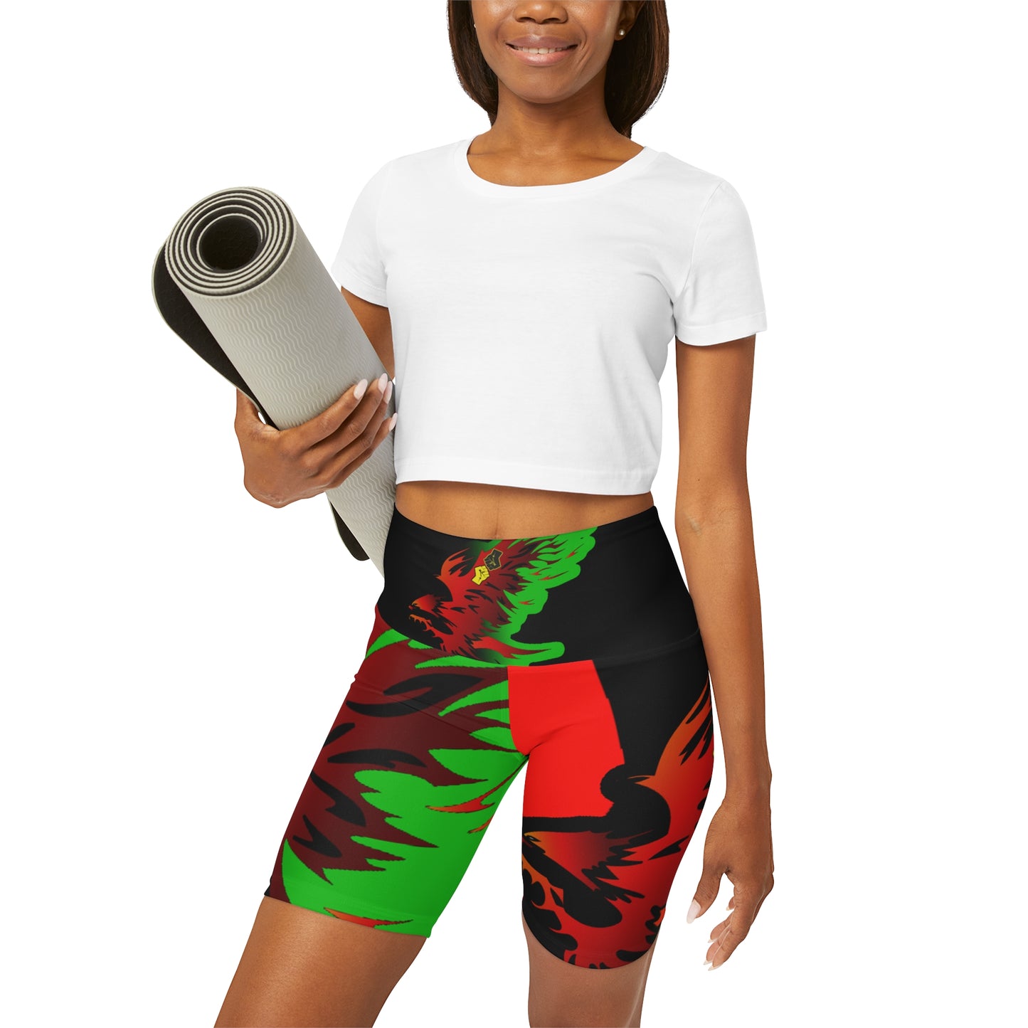 Afro Fire Bird High Waisted Yoga Shorts (AOP)