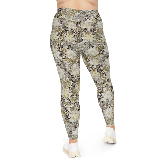 Black Tan Leaves Plus Size Leggings