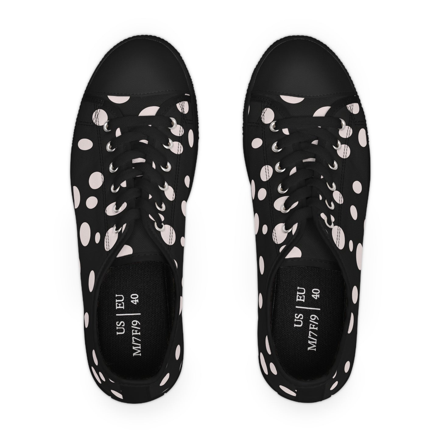 White Dots on Black    Women's Low Top Sneakers