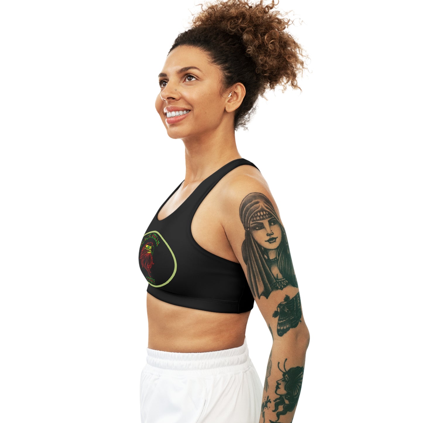 Black African Eagle Seamless Sports Bra (AOP)