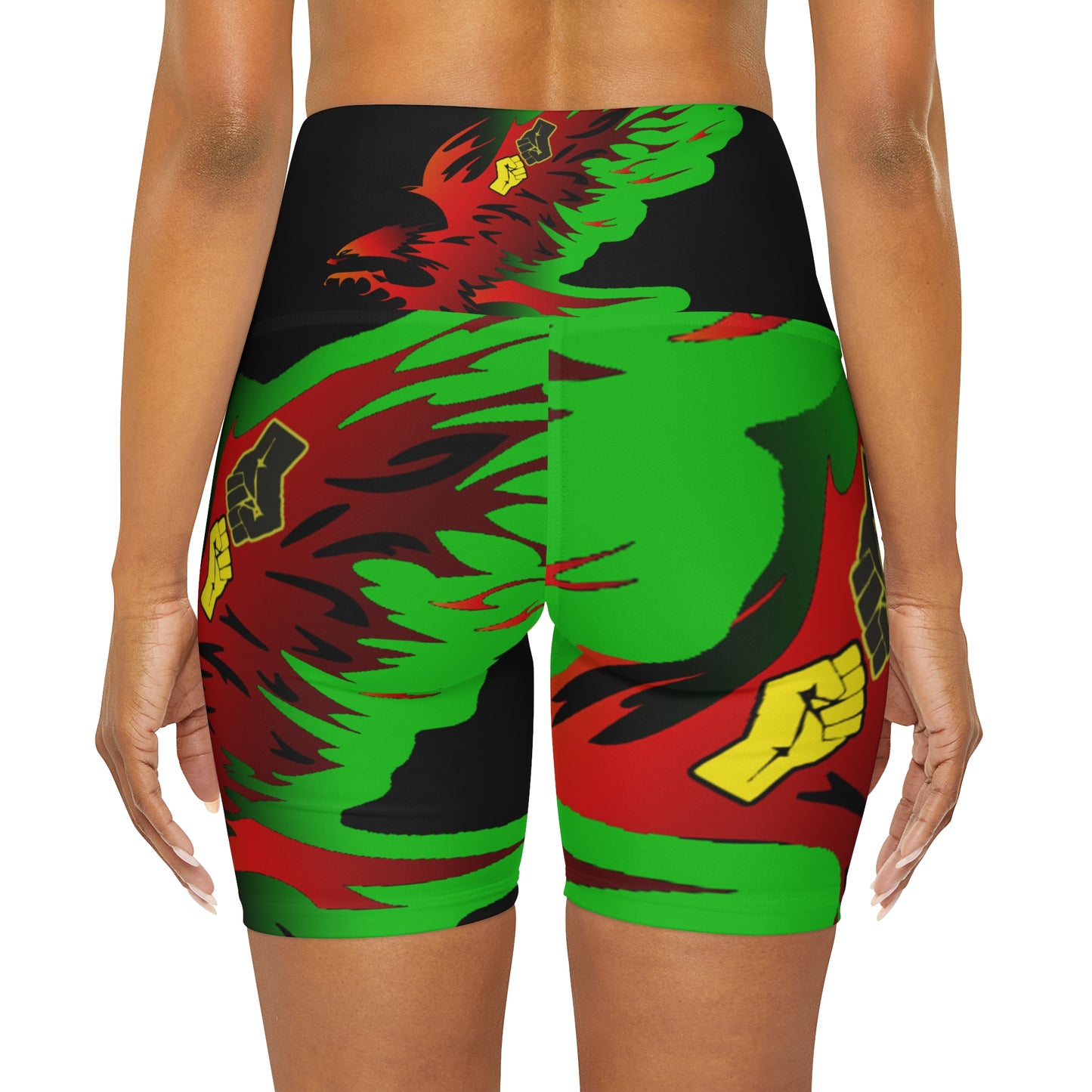 Afro Fire Bird High Waisted Yoga Shorts (AOP)