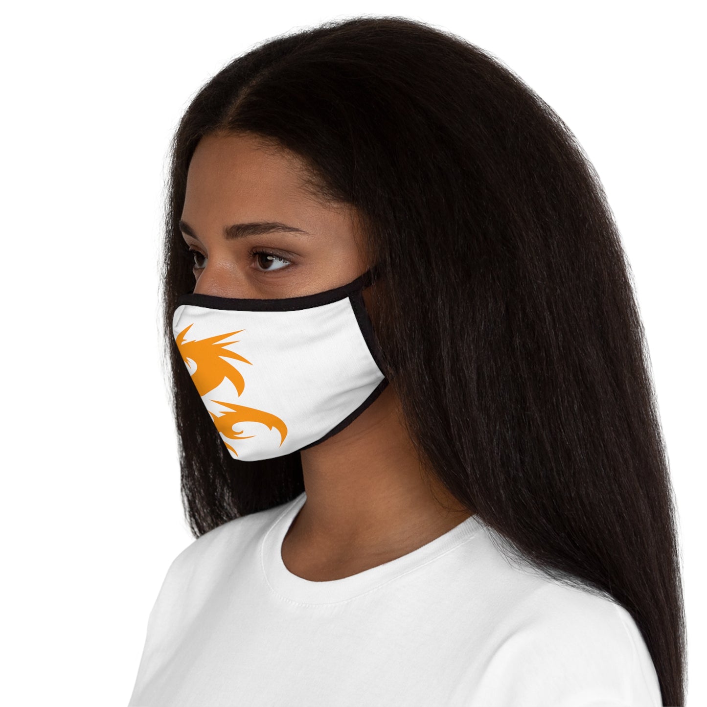 Gold Dragon On White Fitted Polyester Face Mask