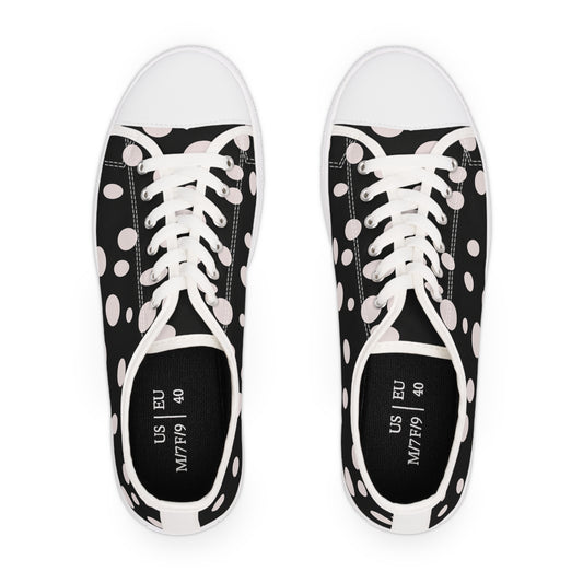 White Dots on Black    Women's Low Top Sneakers