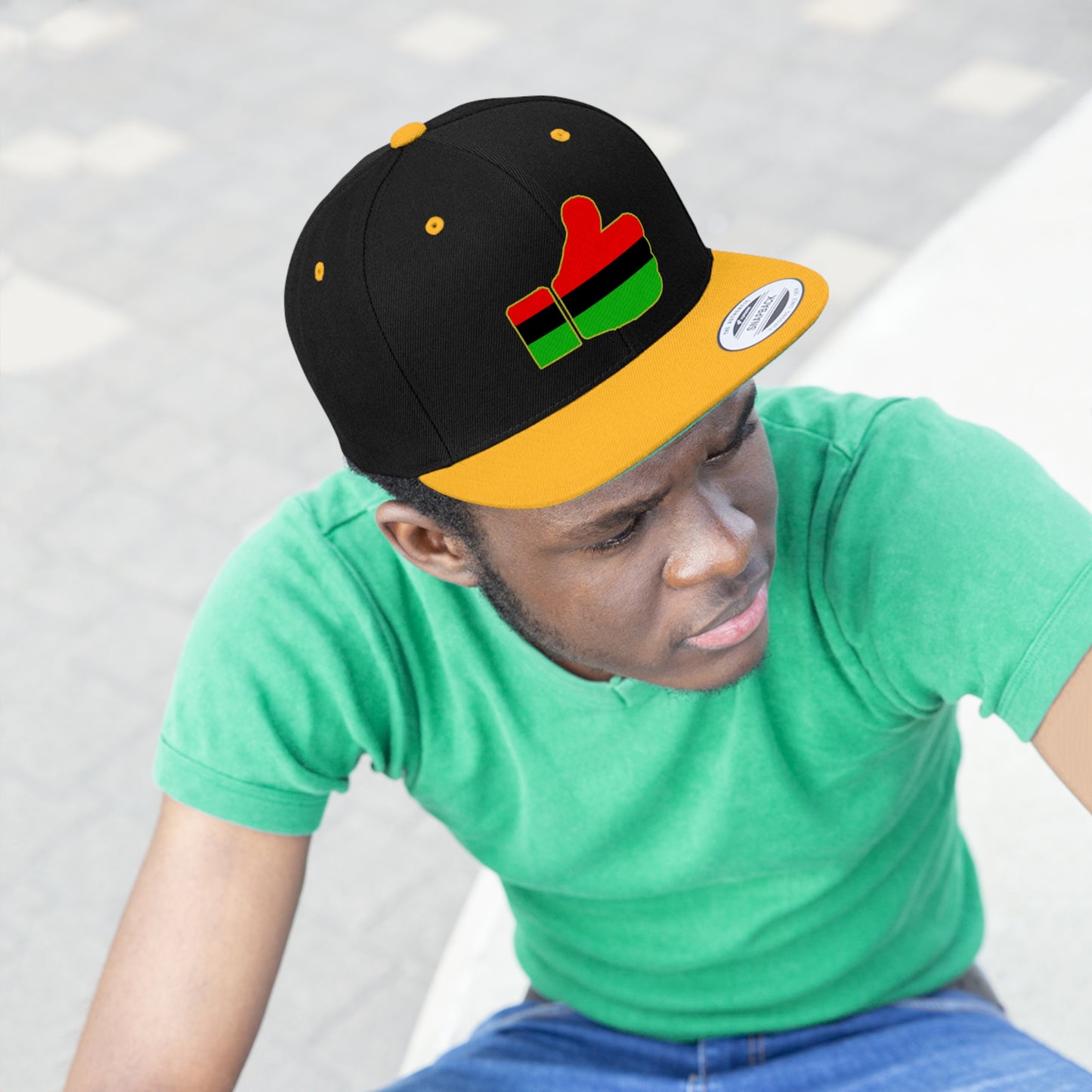 Thumbs Up  African Diaspora (EMBROIDERED)  Unisex Flat Bill Hat