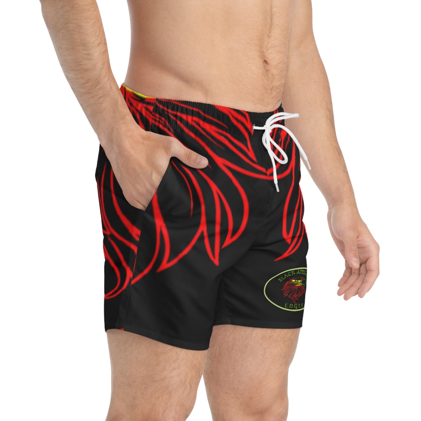 Black African Eagle Swim Trunks (AOP)