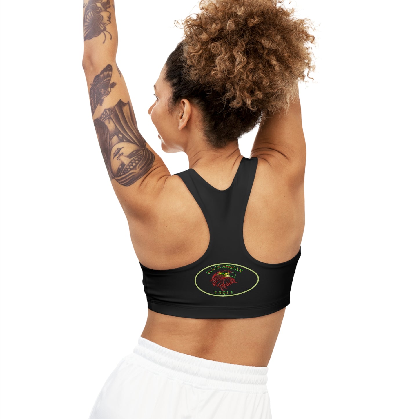 Black African Eagle Seamless Sports Bra (AOP)