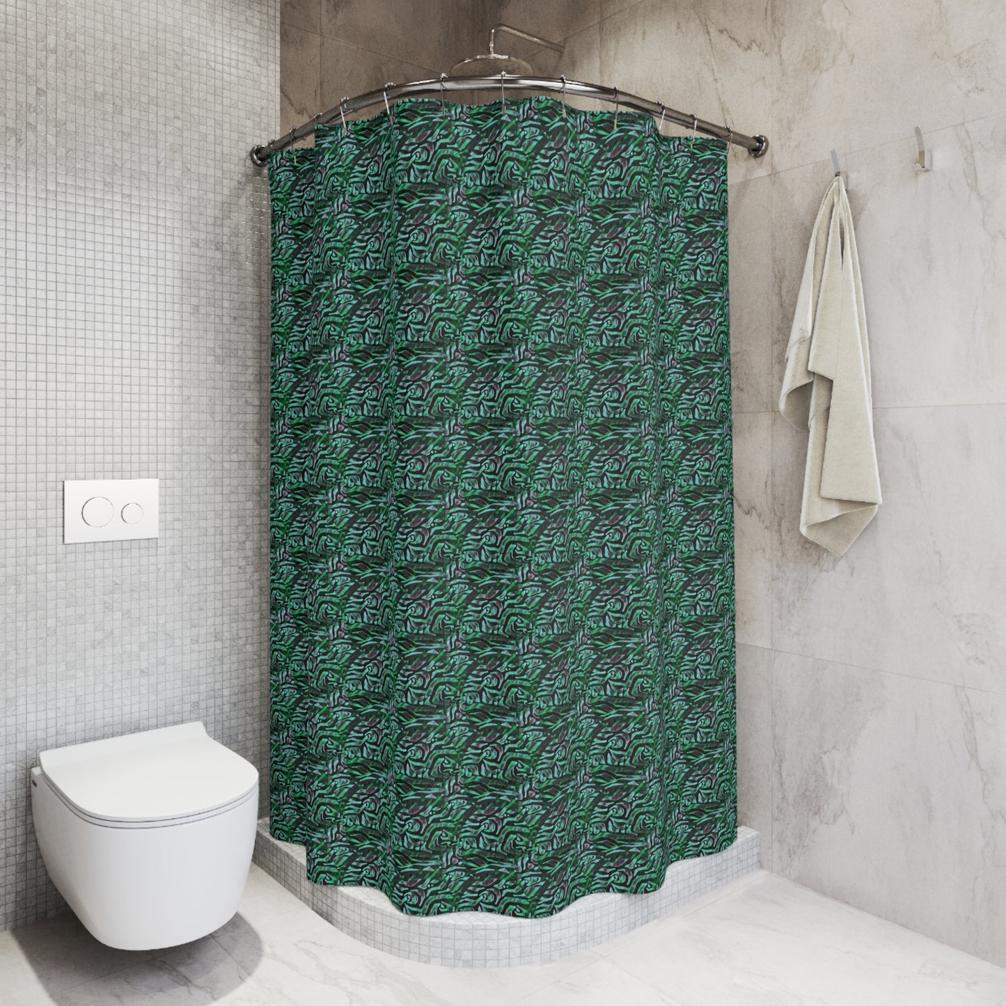 Mint Black Polyester Shower Curtain