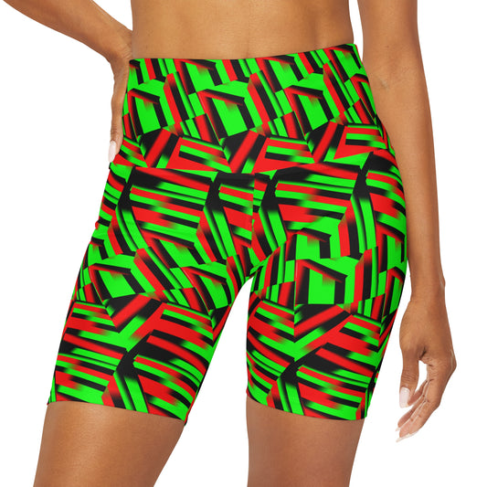 Afro Strips High Waisted Yoga Shorts (AOP)