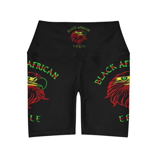 Black African Eagle High Waisted Yoga Shorts (AOP)