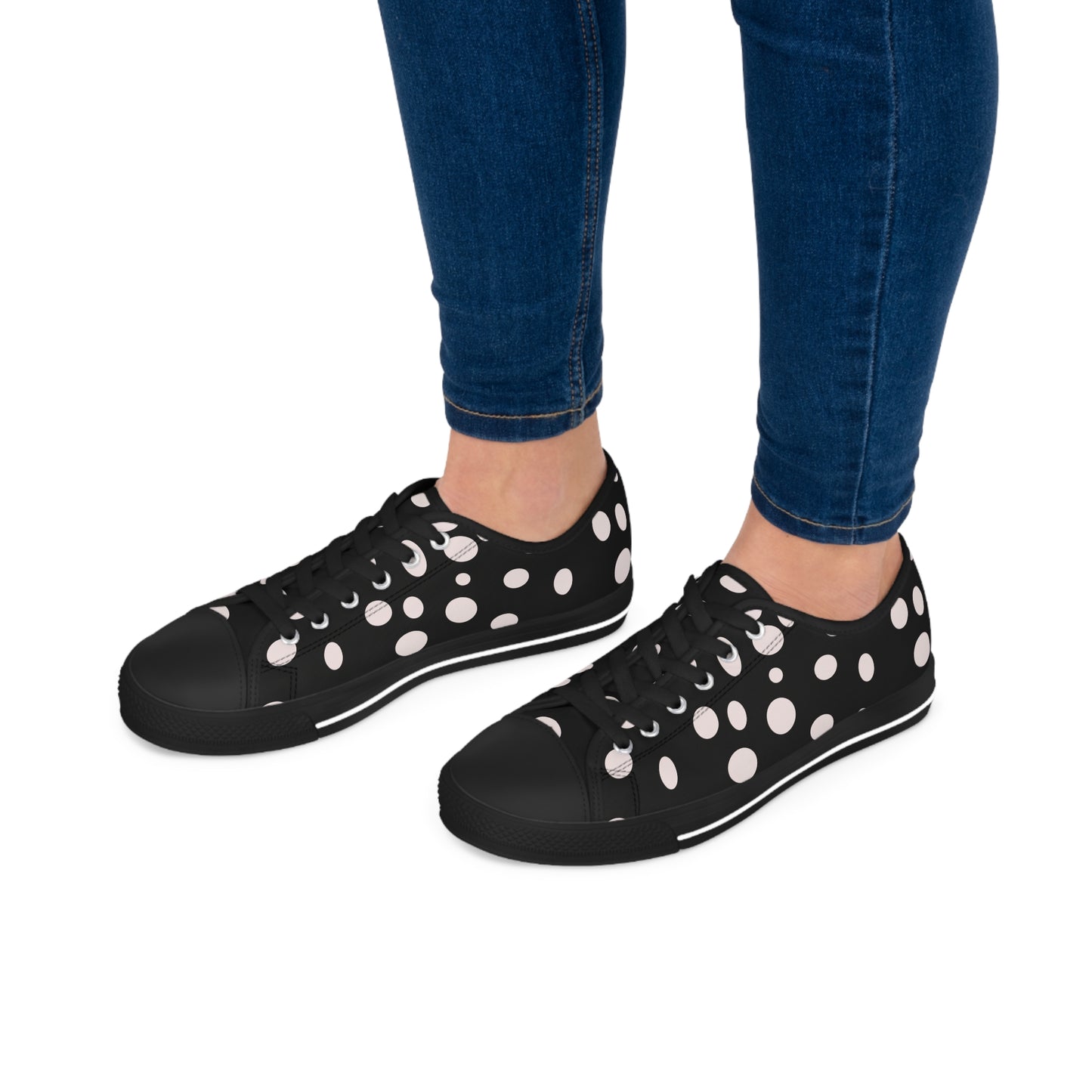 White Dots on Black    Women's Low Top Sneakers