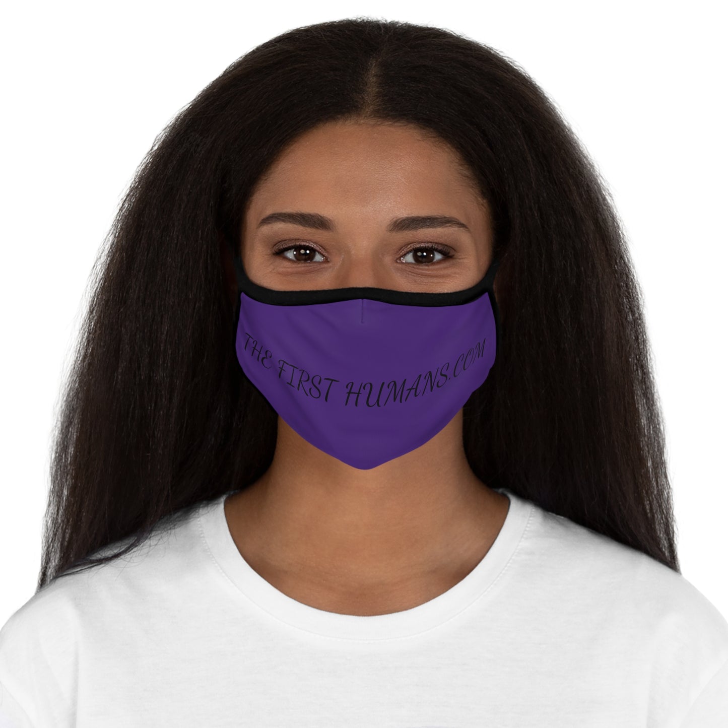 The First Humans on Purple Fitted Polyester Face Mask