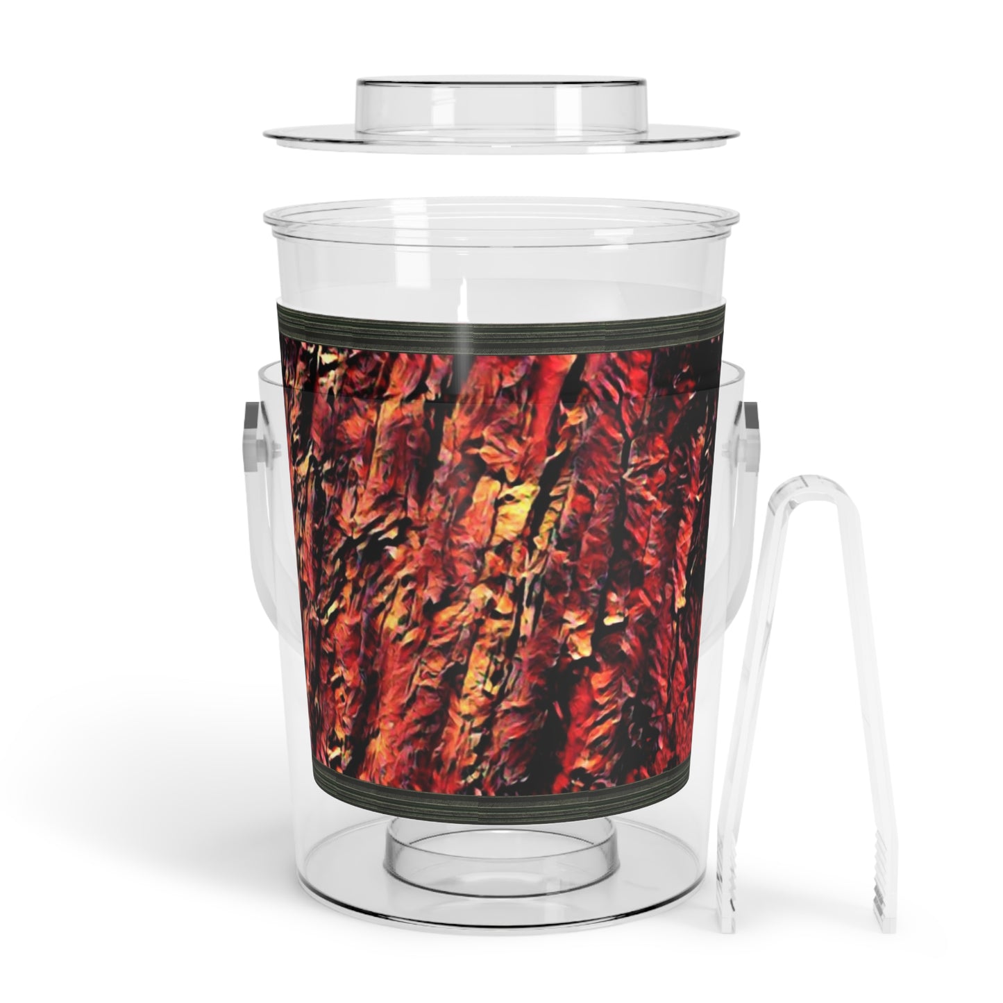 Red Wood Ice Bucket with Tongs