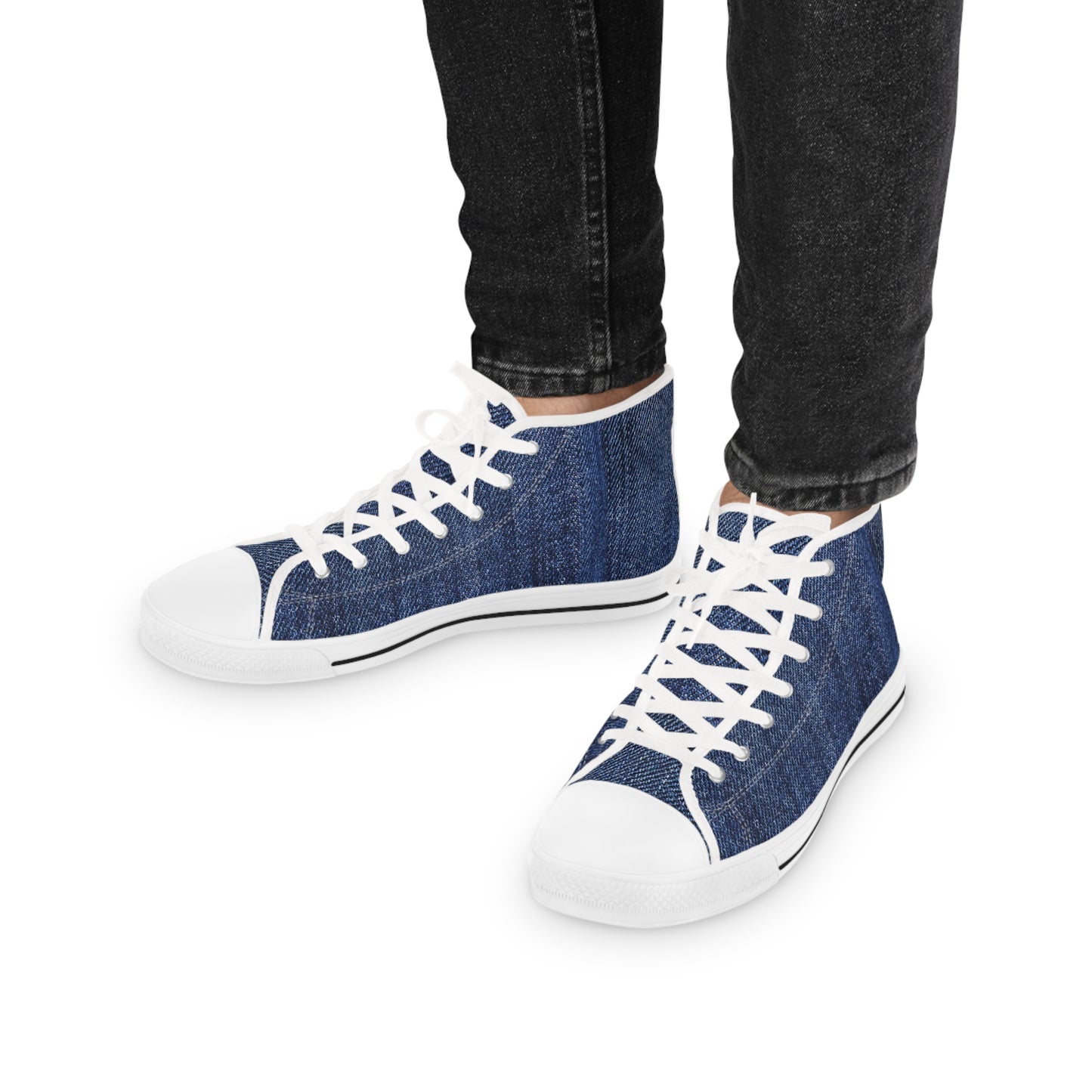 Blue Denim Style Men's High Top Sneakers