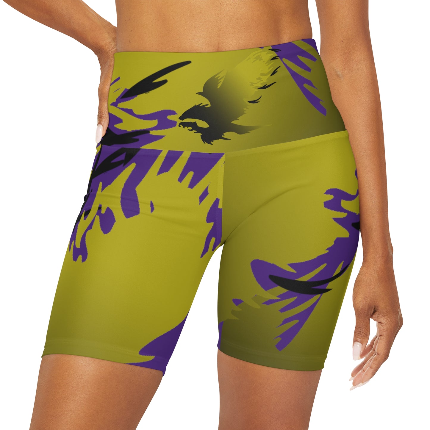 Golden Black  Raptor High Waisted Yoga Shorts (AOP)