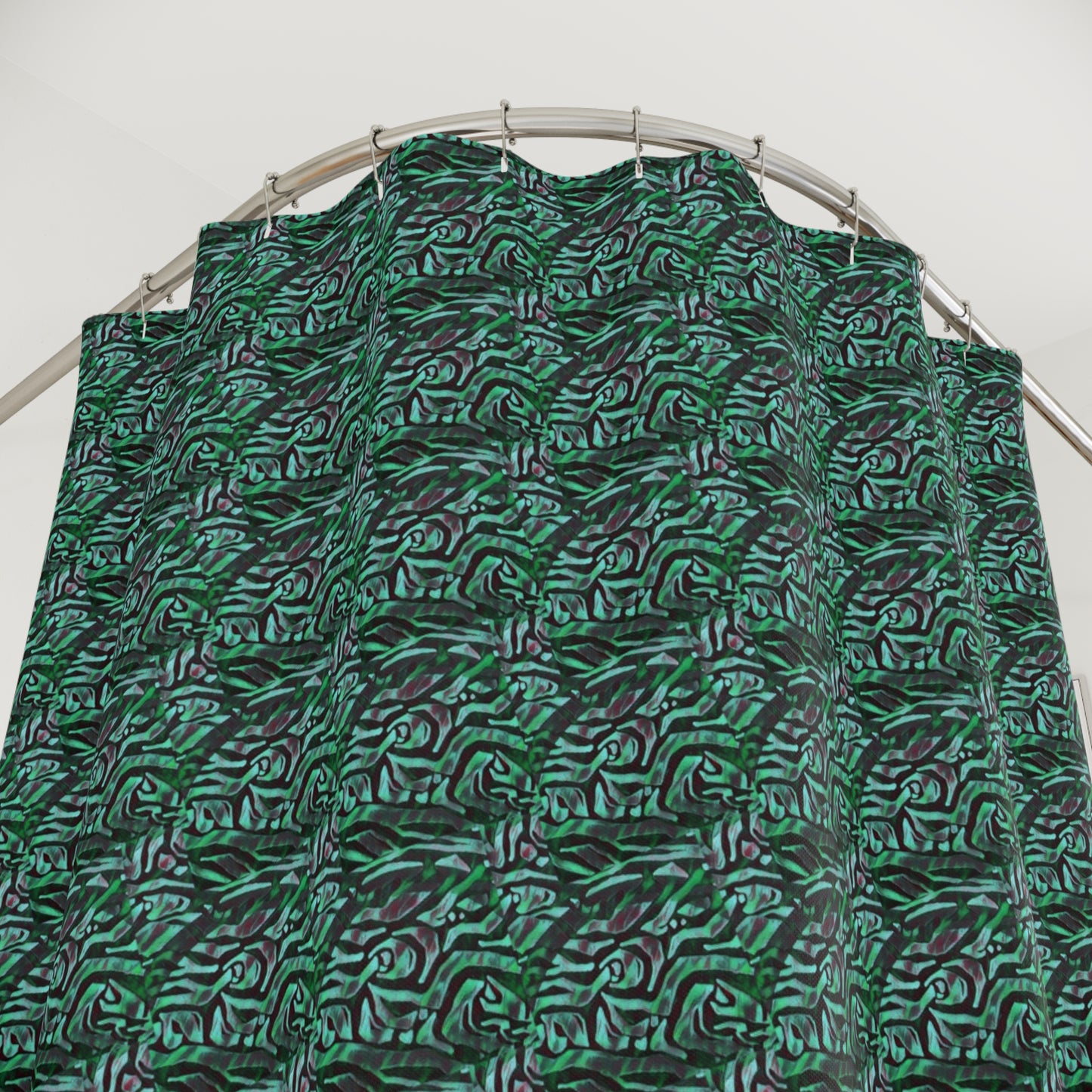 Mint Black Polyester Shower Curtain