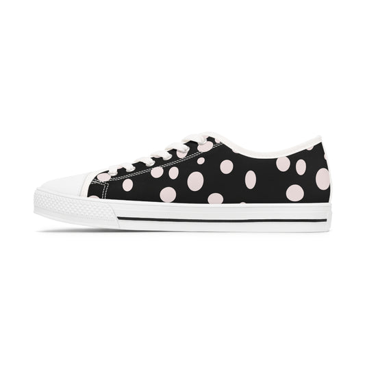 White Dots on Black    Women's Low Top Sneakers