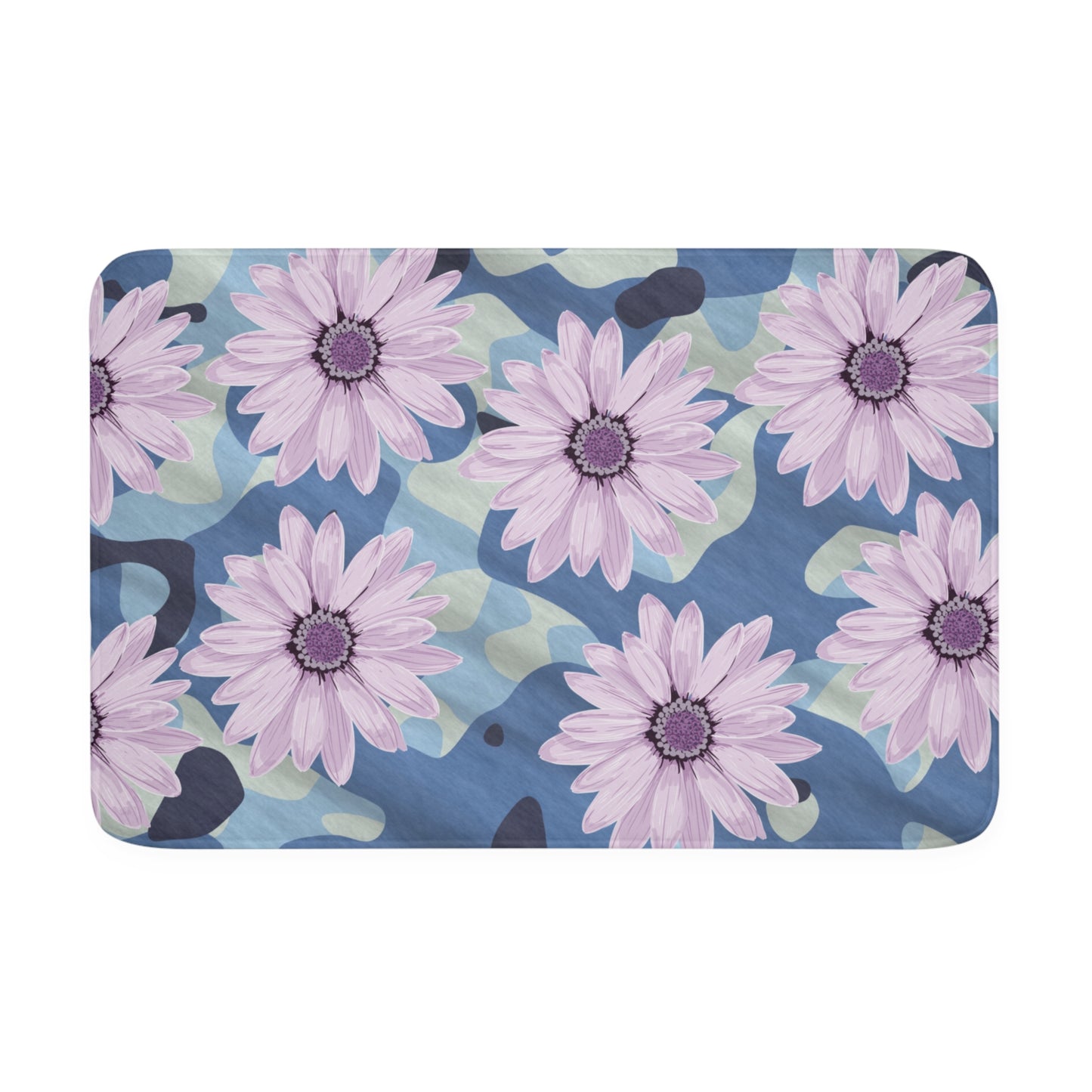 BLUE CAMO W Purple Flowers Memory Foam Bath Mat