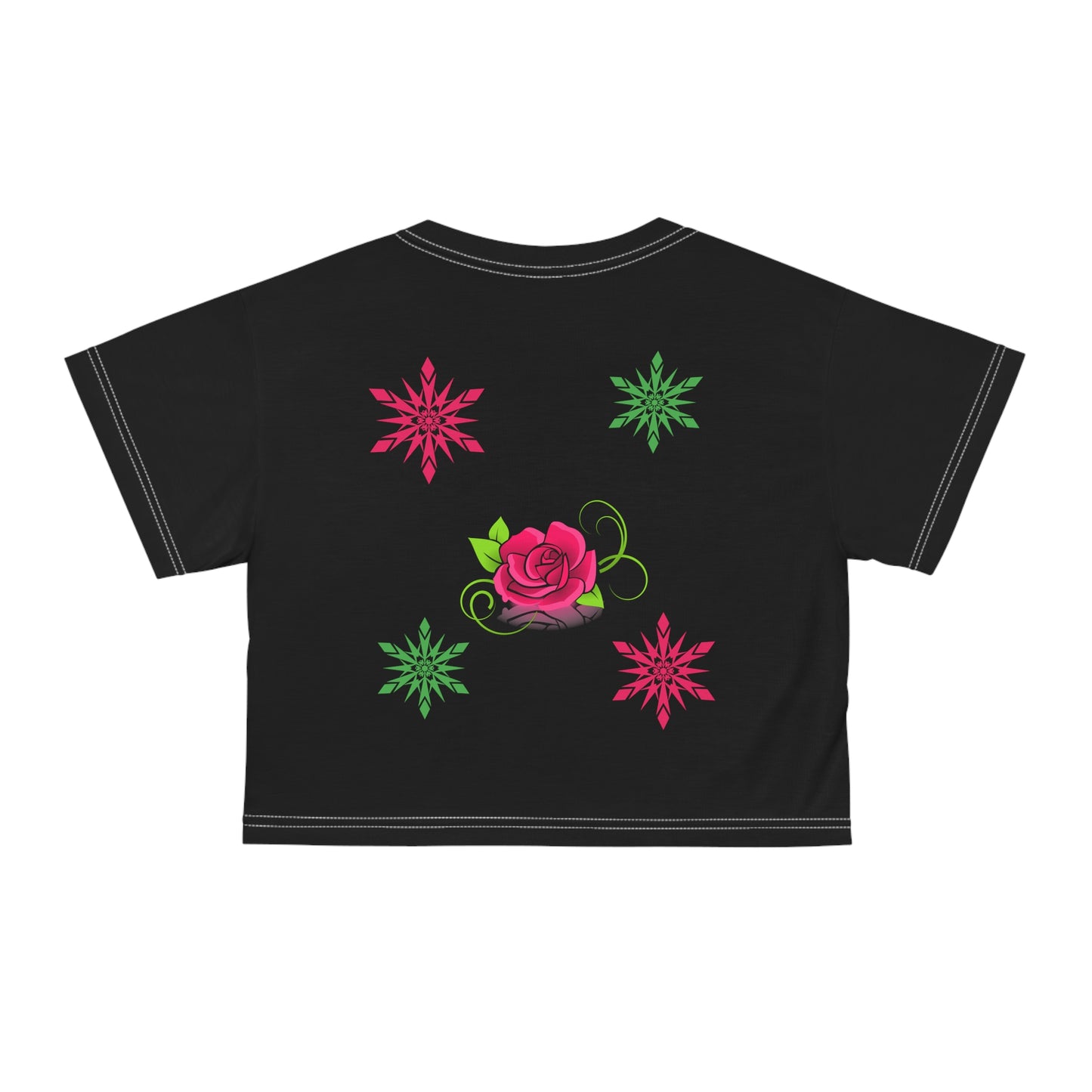 Pink Flowers On Black Crop Tee