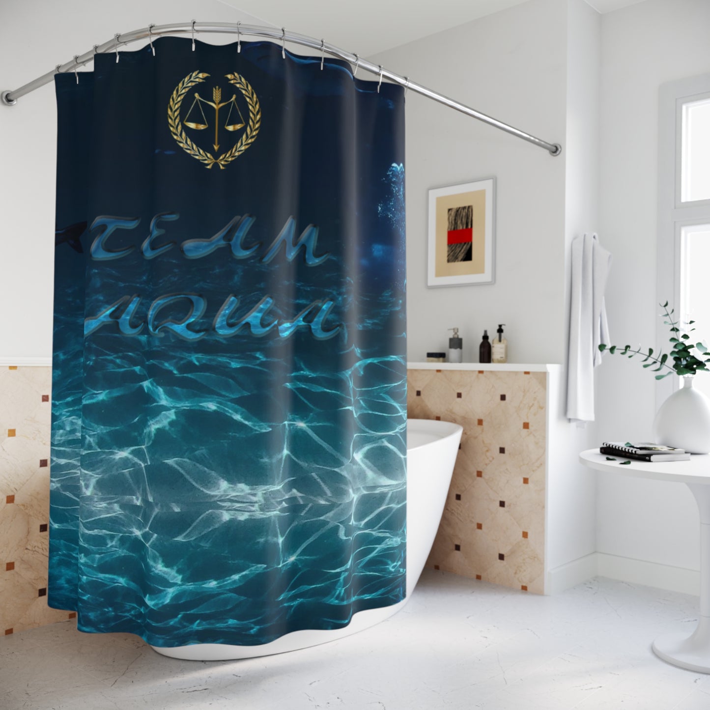 Team Aqua Polyester Shower Curtain