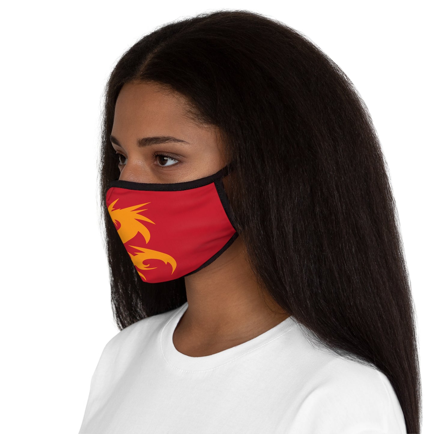 Gold Dragon on Red Fitted Polyester Face Mask