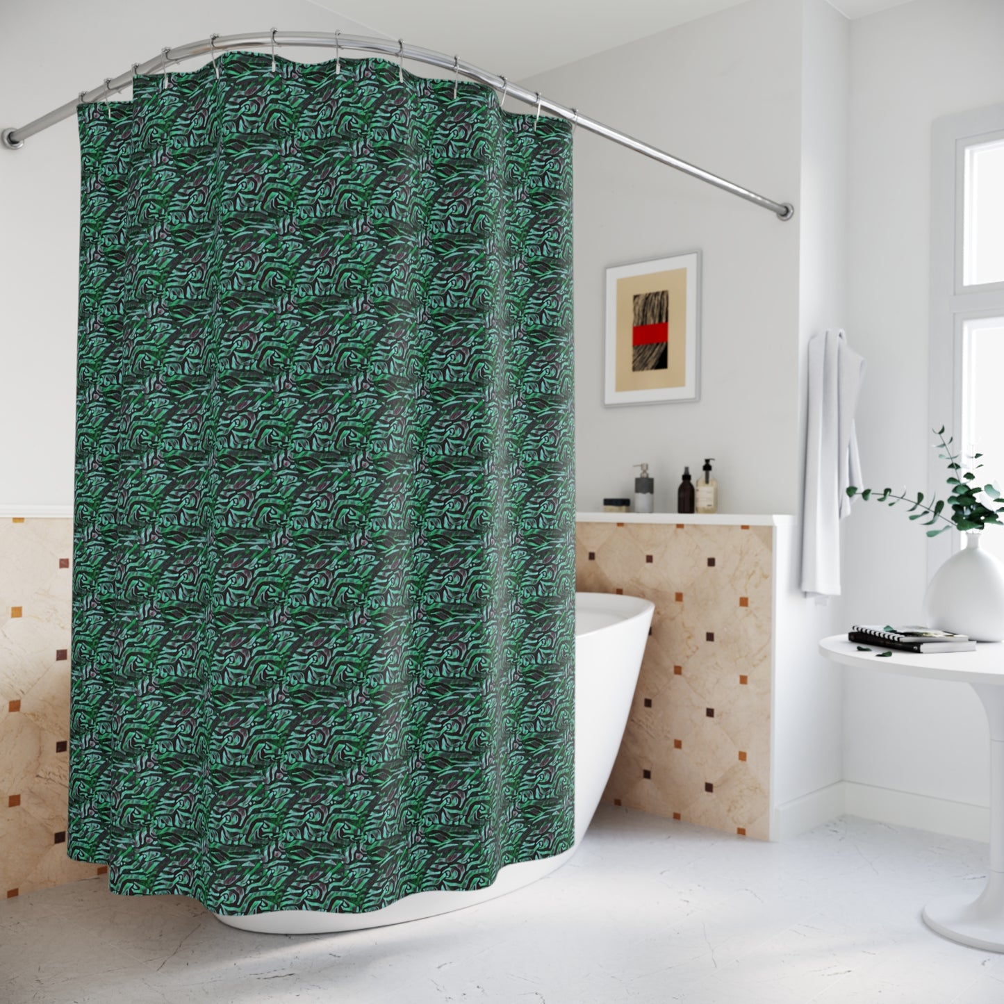 Mint Black Polyester Shower Curtain