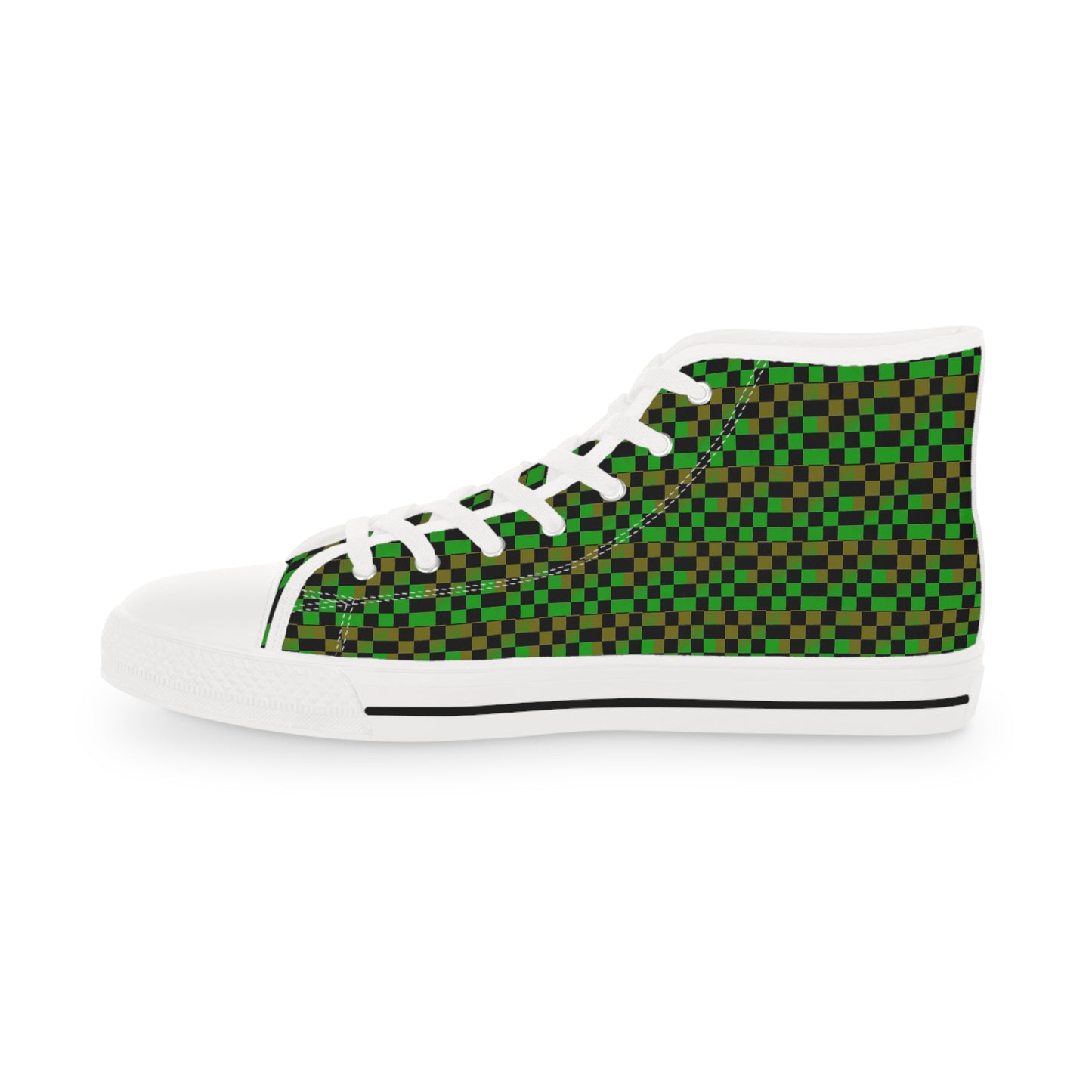 Green, Gold and Black Checkered Men's High Top Sneakers