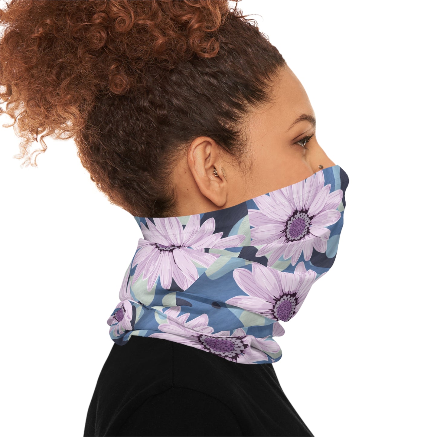 Blue Camo W Purple Flowers  Midweight Neck Gaiter