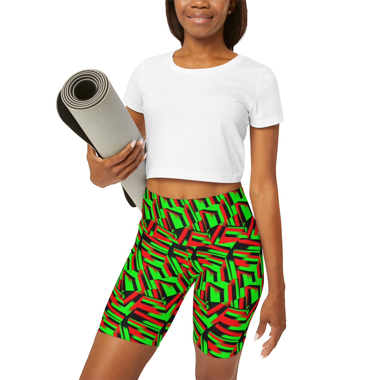 Afro Strips High Waisted Yoga Shorts (AOP)