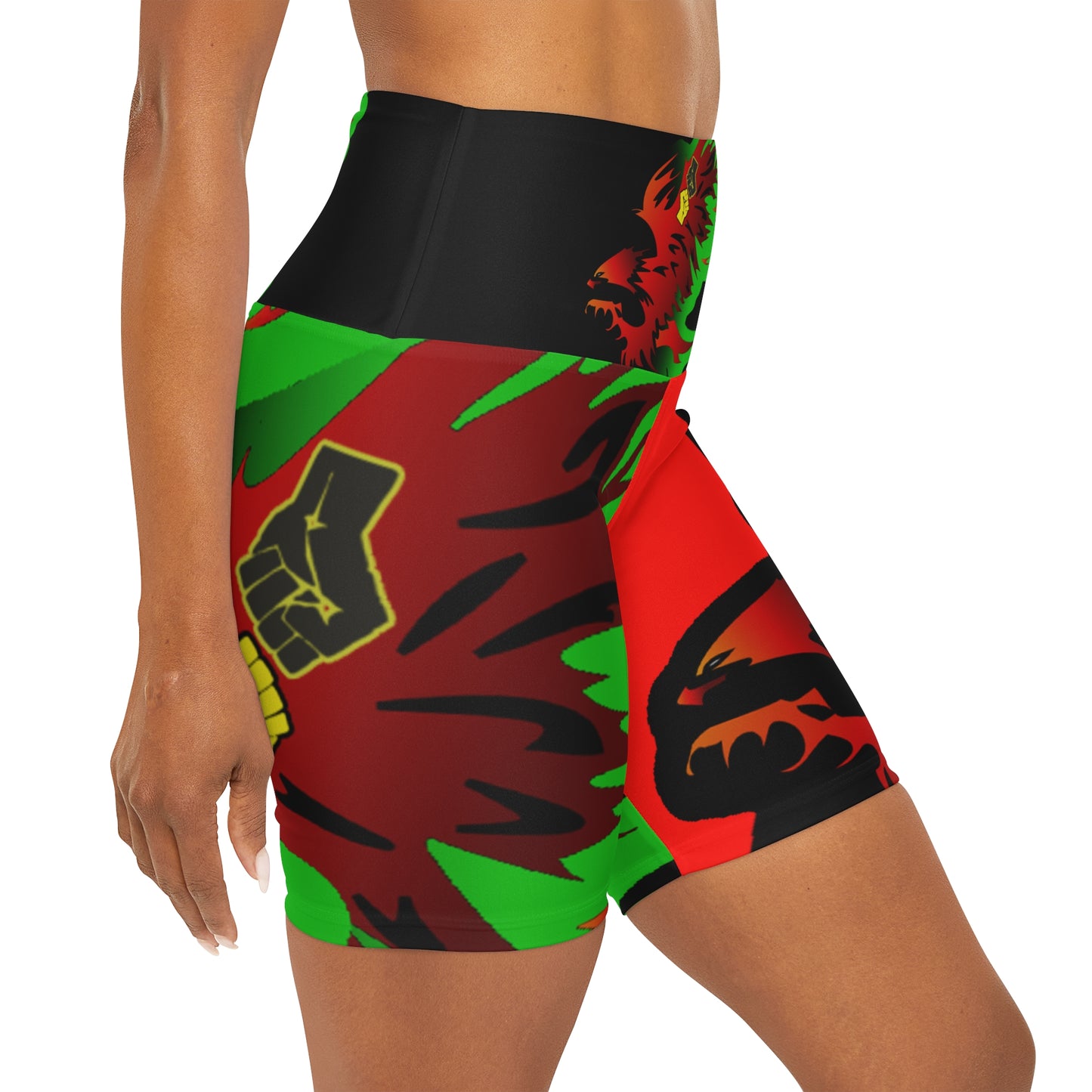 Afro Fire Bird High Waisted Yoga Shorts (AOP)