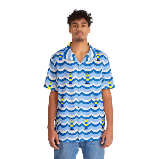 Blue Water Ills w Light House  Men's Hawaiian Shirt