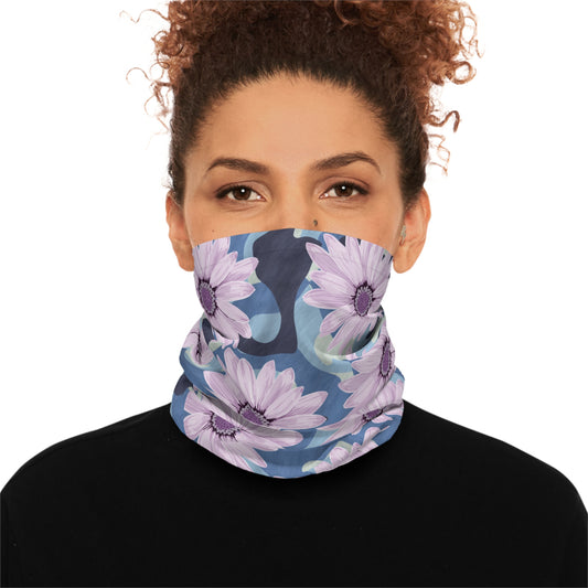 Blue Camo W Purple Flowers  Midweight Neck Gaiter