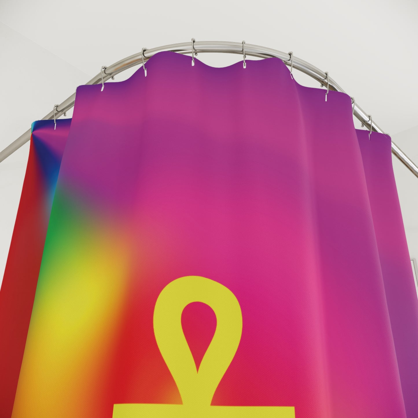 Gold Ankh in Rainbow Polyester Shower Curtain