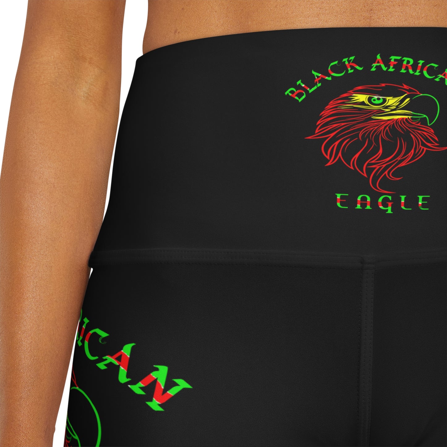 Black African Eagle High Waisted Yoga Shorts (AOP)