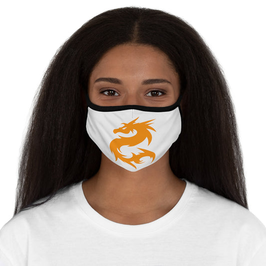 Gold Dragon On White Fitted Polyester Face Mask