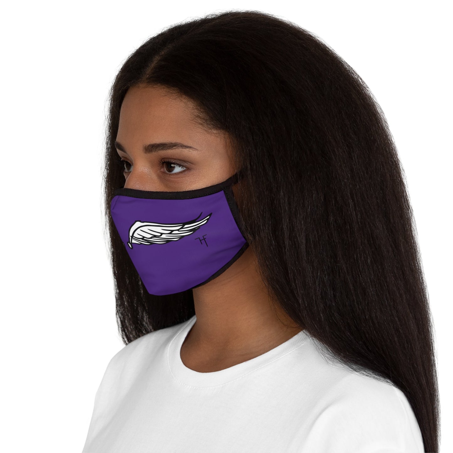 Wings On Purple Fitted Polyester Face Mask