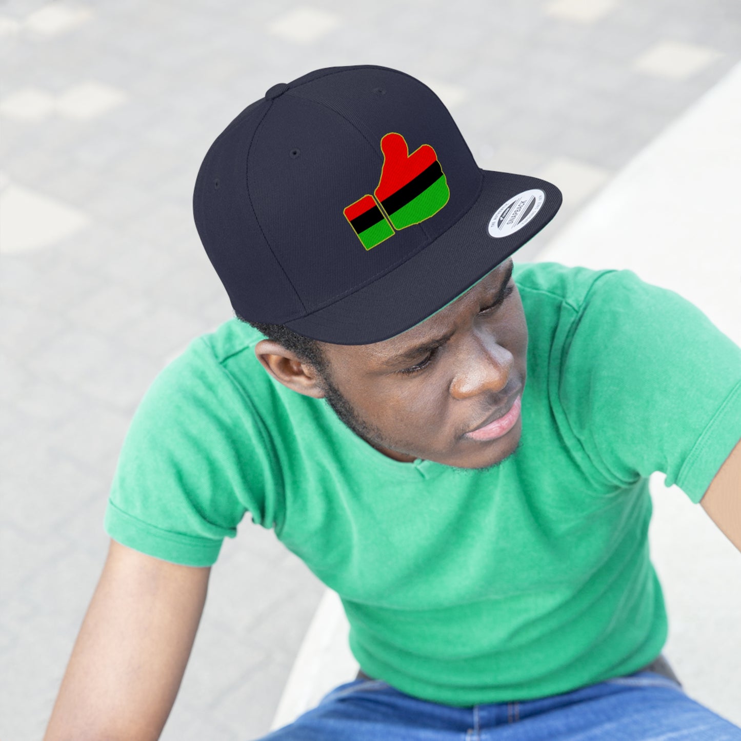 Thumbs Up  African Diaspora (EMBROIDERED)  Unisex Flat Bill Hat