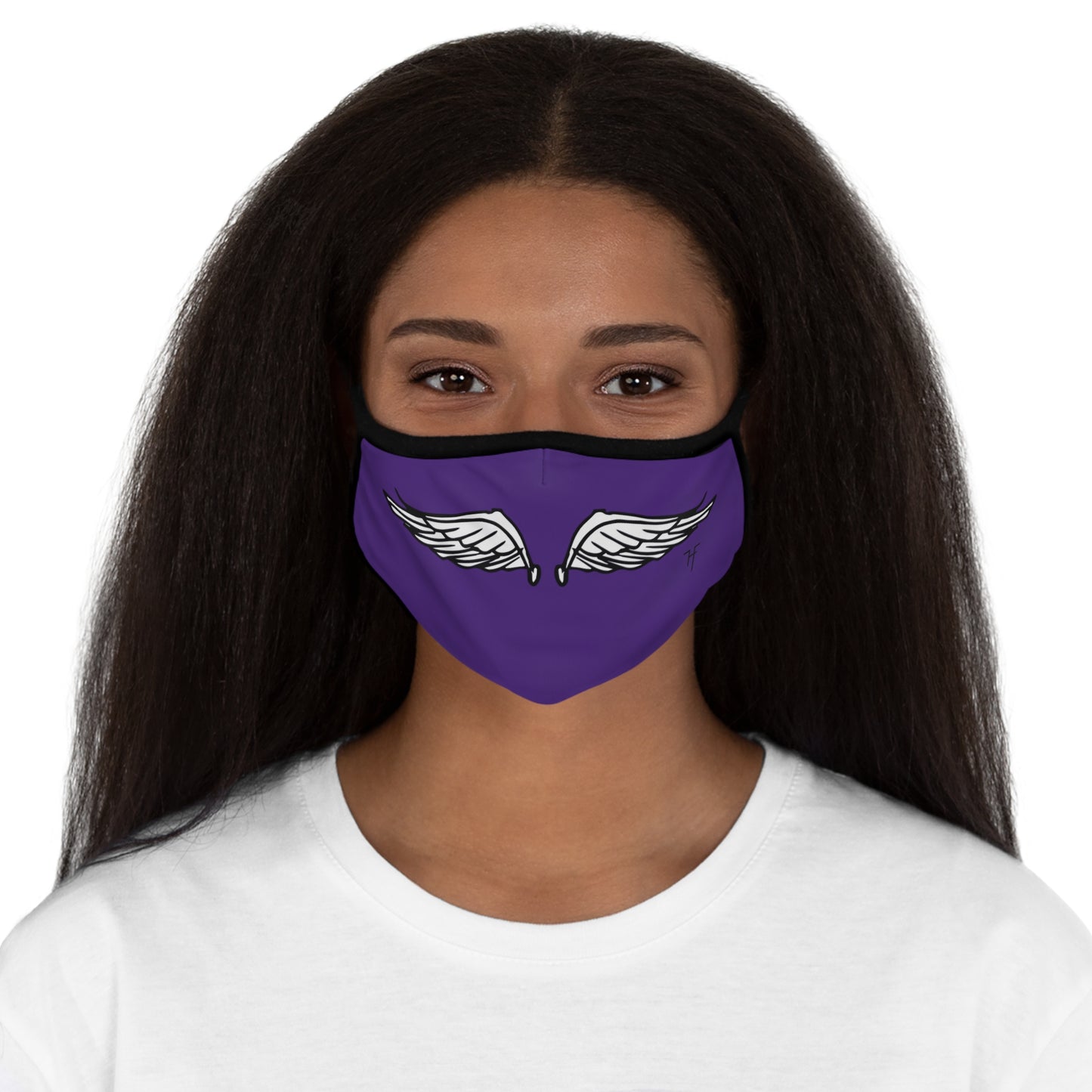 Wings On Purple Fitted Polyester Face Mask