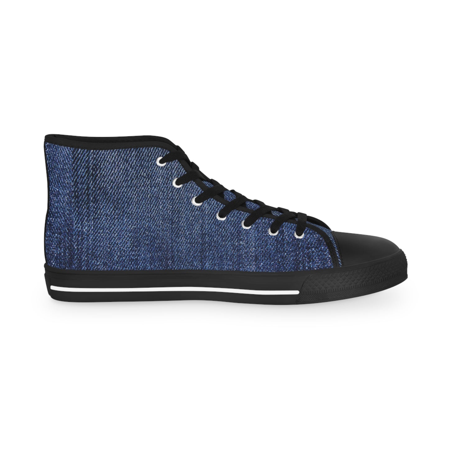 Blue Denim Style Men's High Top Sneakers