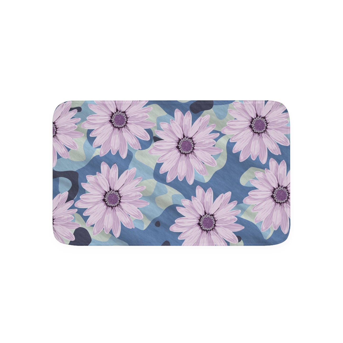 BLUE CAMO W Purple Flowers Memory Foam Bath Mat