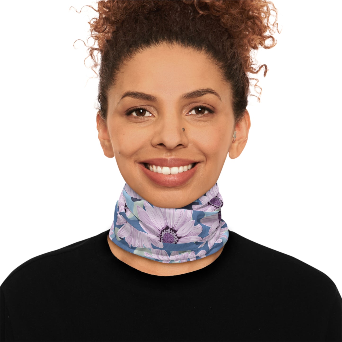 Blue Camo W Purple Flowers  Midweight Neck Gaiter