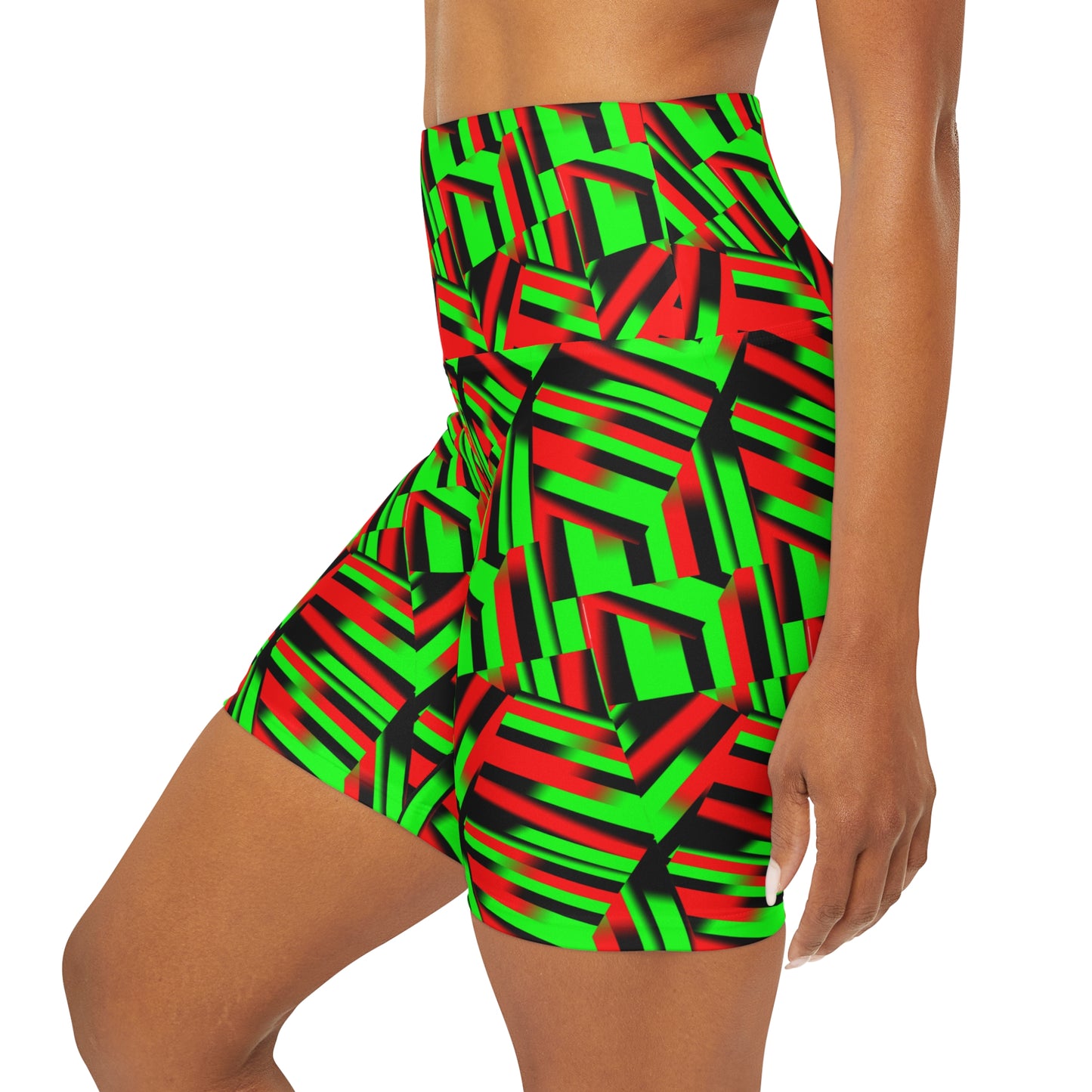 Afro Strips High Waisted Yoga Shorts (AOP)