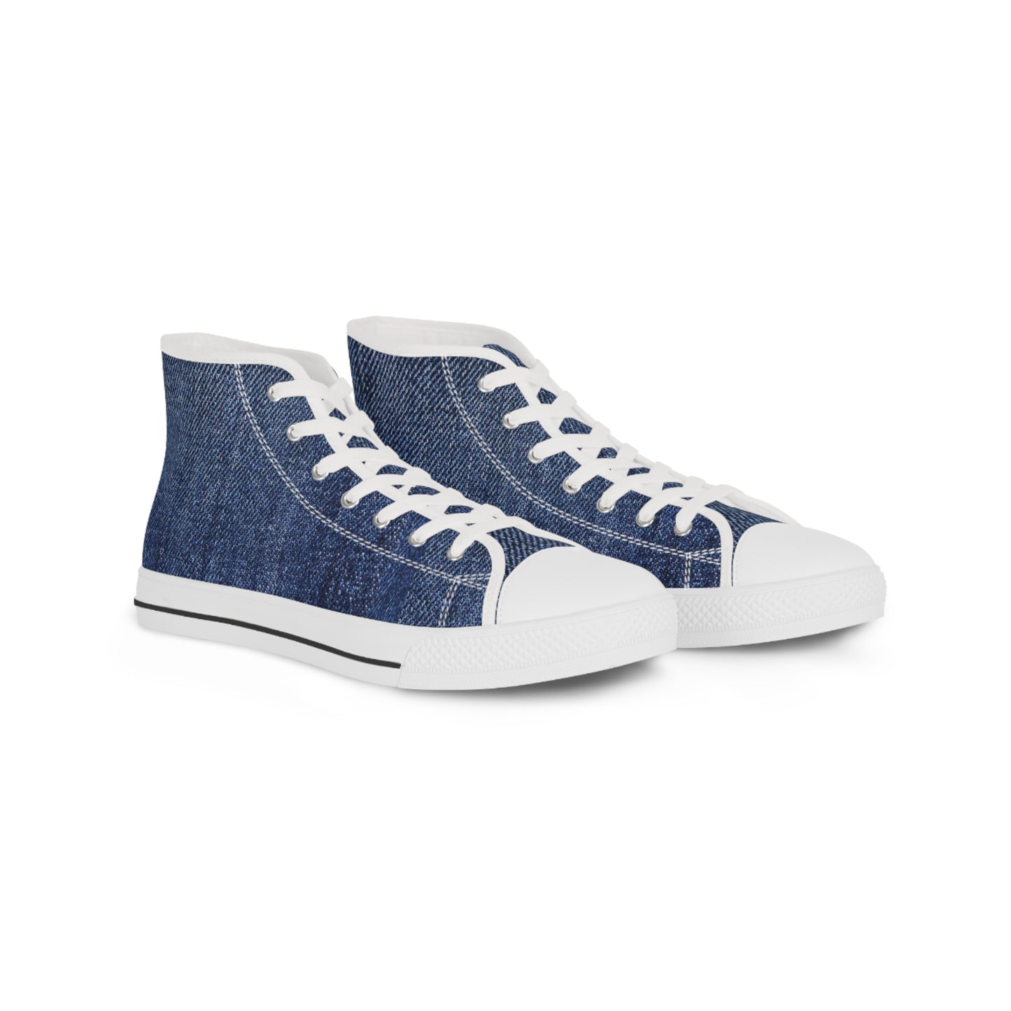 Blue Denim Style Men's High Top Sneakers