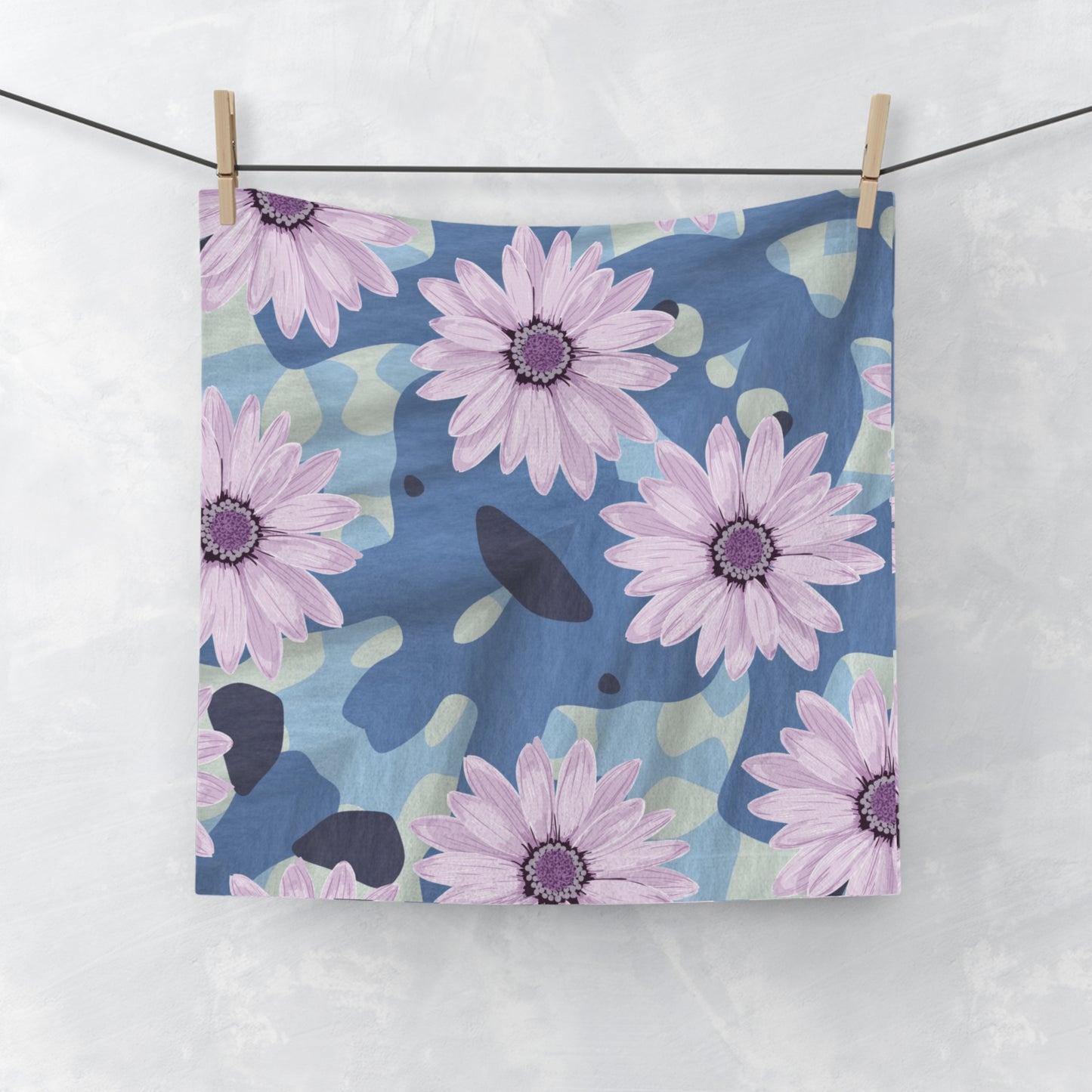 BLUE CAMO W Purple Flowers  Face Towel