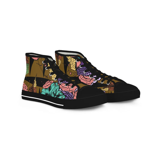 Black Snail Floral Men's High Top Sneakers