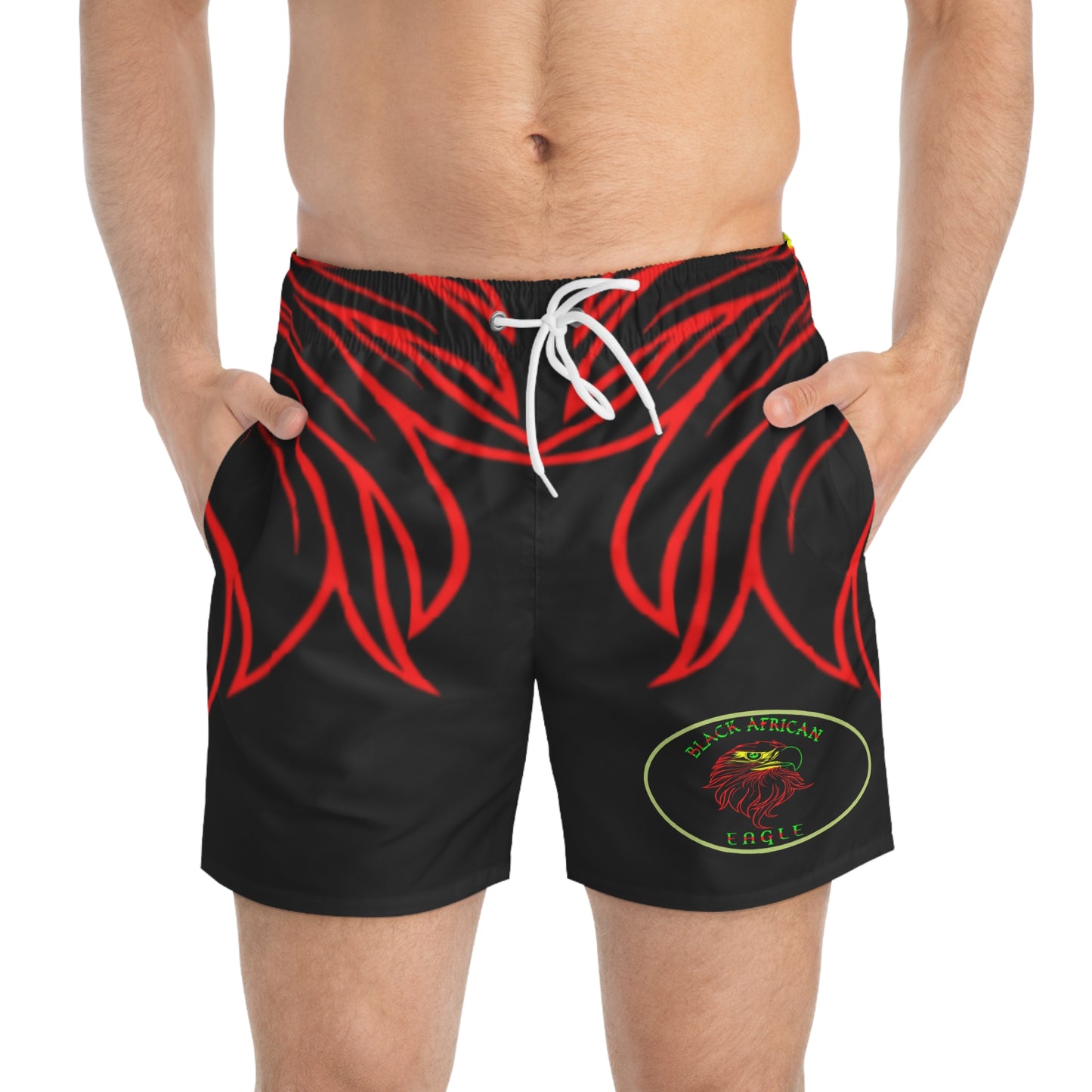 Black African Eagle Swim Trunks (AOP)