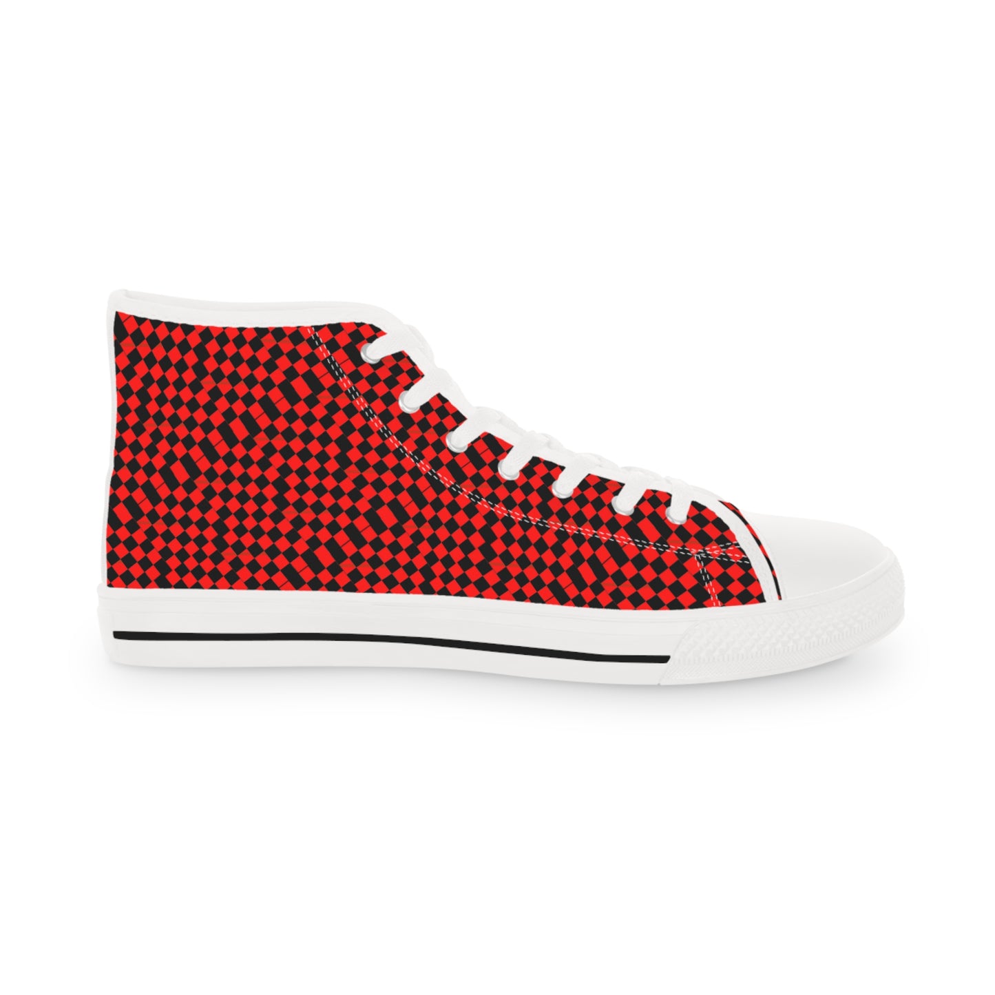 Red    and Black Checkered Men's High Top Sneakers